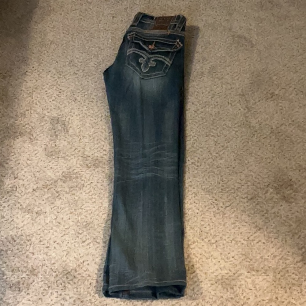 Men’s Dark Blue Denim Jeans with Embroidered Pocket - Picture 2 of 3